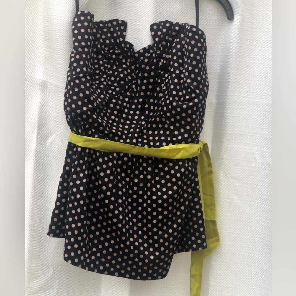 Odille Black Polka Dot Strapless Top with Lime Waist Sash